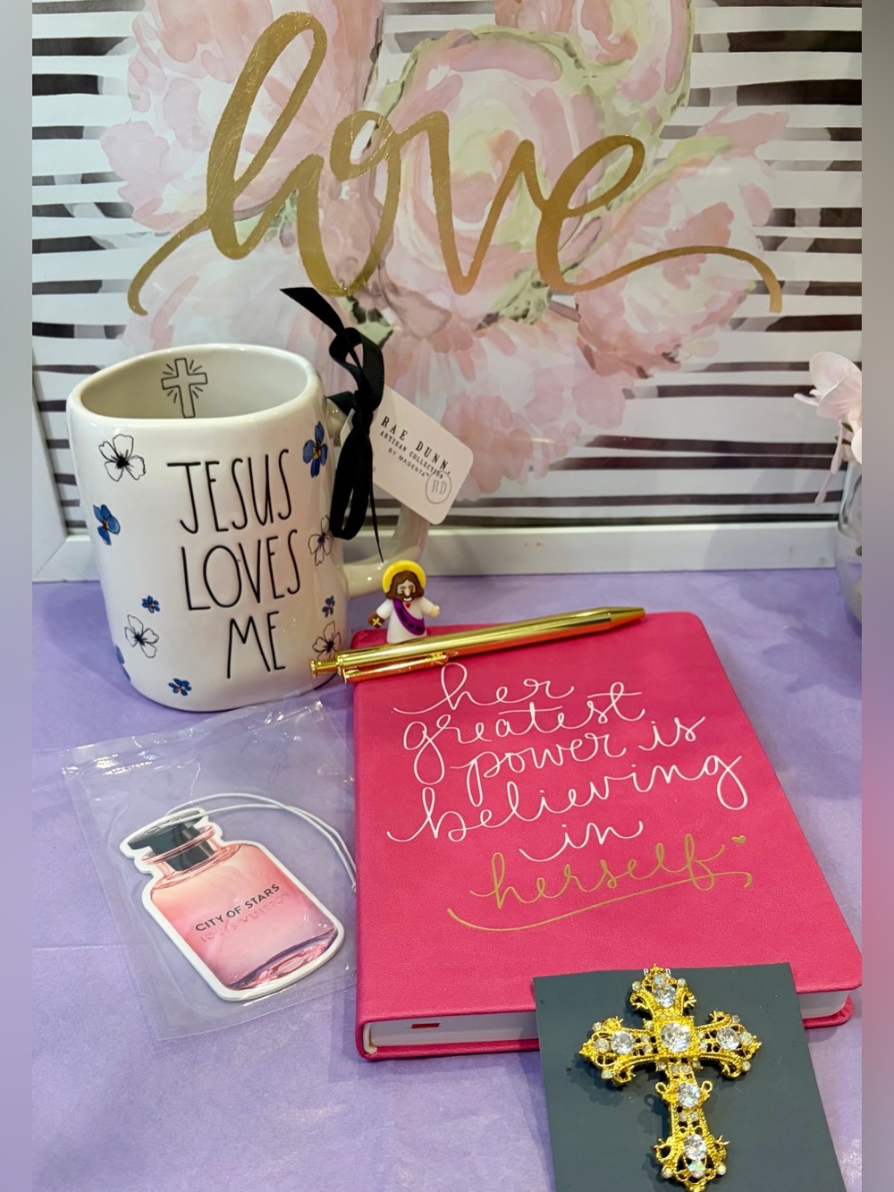 NWT RAE DUNN Mug/Notebook/Papyrus Pen/Tom Ford Freshener/Gemmed Cross/Jesus